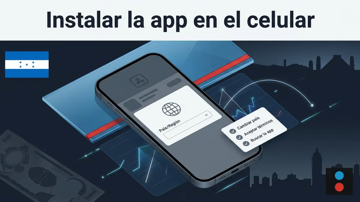 Celular con pantalla de cambio de país en una tienda de apps para instalar Megapari en Honduras