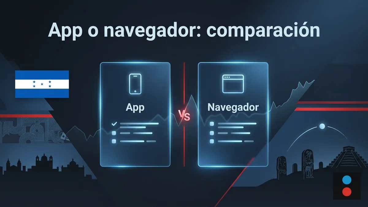 Comparación visual entre la app y el navegador de Megapari con dos paneles de vidrio en Honduras