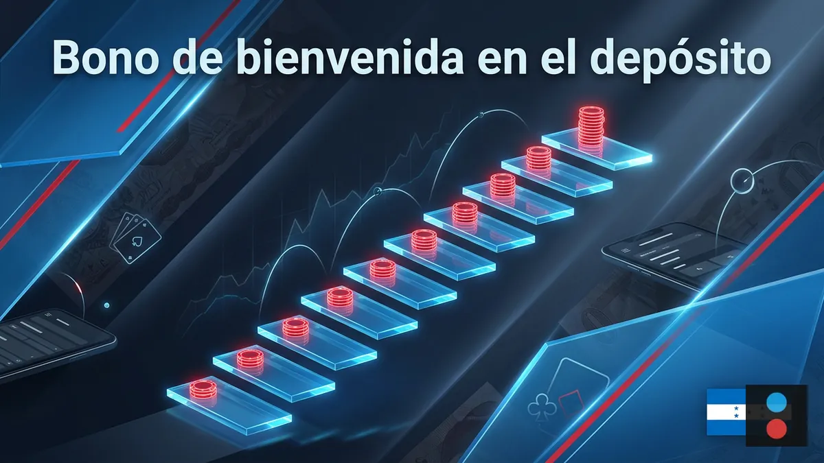 Escalera de bono de bienvenida con acento de bandera hondureña, ilustración del bono al depositar en Megapari