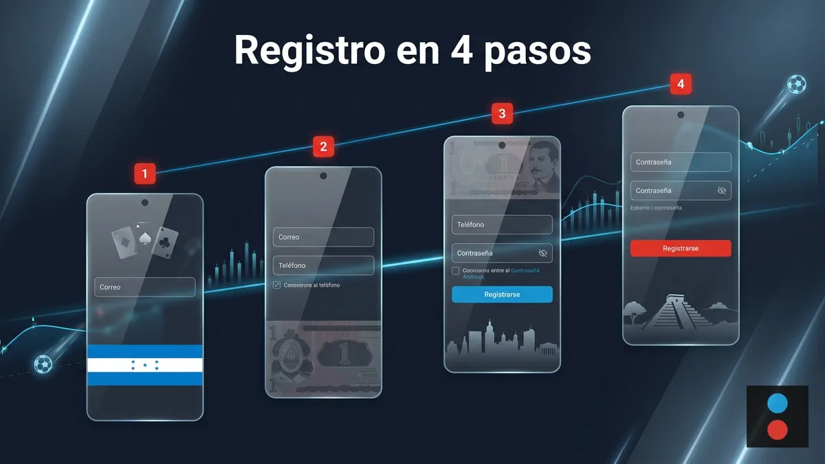 Cuatro pantallas del formulario de registro de Megapari mostrando los pasos en Honduras